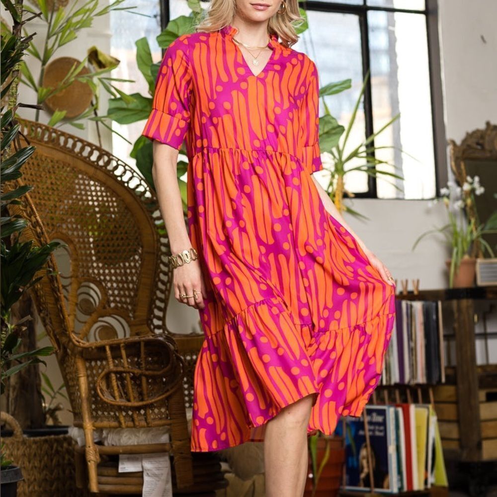 Collection by Cezele Orange & Purple Marmalade Dye Print Casual Long Midi Dress - Picture 6 of 12